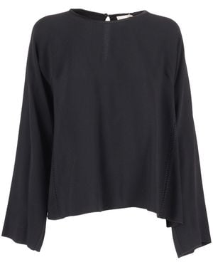 forte_forte Embroidered Top Long Sleeve Turned Matte Satin - Black