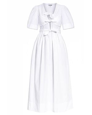 Ganni Solid V Neck Maxi Dress - White