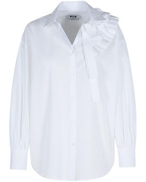 MSGM Ornamental Draped Cotton Shirt - White