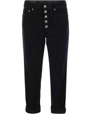 Dondup Koons Multi Striped Velvet Pants With Jeweled Buttons - Blue
