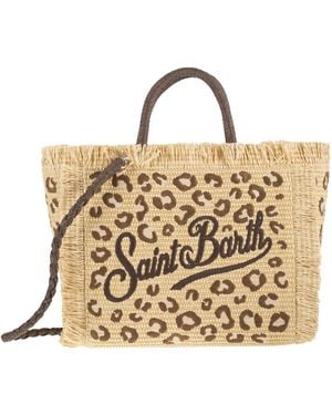 MC2 Saint Barth Straw Effect Beach Tote Bag With Animal Print - Metallic