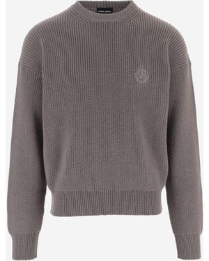 Giorgio Armani Wollpullover mit Logo - Grau