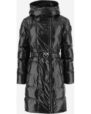 Pinko Nylon Down Jacket With Hood And Belt - Black