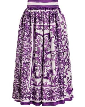 Dolce & Gabbana Silk Skirt With Maiolica Print - Purple