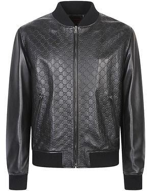 Gucci Gg Leather Bomber Jacket - Black