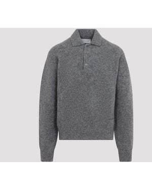 Ami Paris Alpaca Knit Polo Neck Sweater - Gray