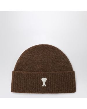Ami Paris Ami De Coeur Wool Beanie - Brown