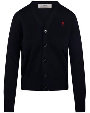 Ami Paris Cardigan Mit Ami De Coeur-Stickerei - Blau