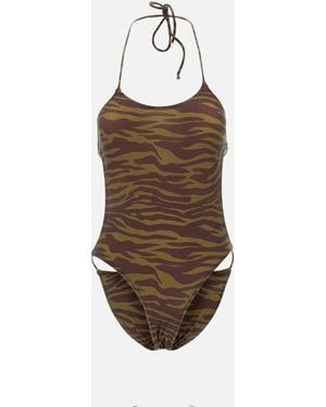 The Attico Het Zwempak Van Attico Green Animal Pattern - Bruin