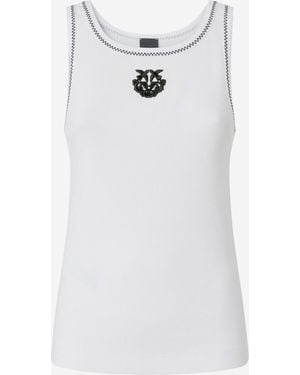 Pinko Geripptes Tanktop von mit "Love Birds"-Stickerei - Weiß