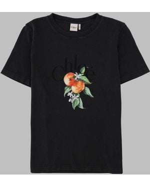 Chloé T-Shirt With Logo, Cotton Jersey, T-Shirts - Black