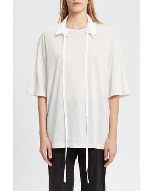 Ann Demeulemeester Agapi High Comfort T Shirt With Det. Collar+"Hollow Words" Print - White