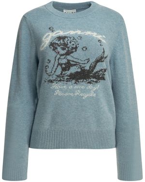 Ganni "Mermaid" Rundhalspullover - Blau