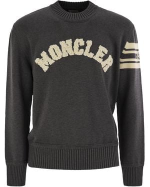 Moncler Wool Sweater With Embroidered Monogram - Black