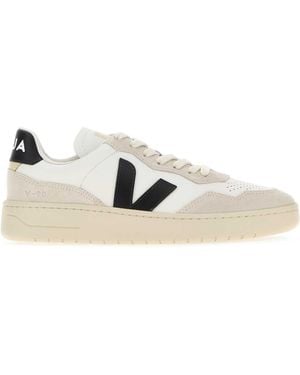 Veja V-90 Leather And Suede Trainer - White