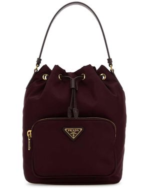 Prada Burgundy Re-Nylon Duet Bucket Bag - Red