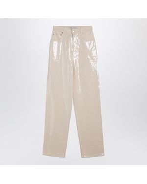 Golden Goose Trousers With Transparent Sequins Écru - White