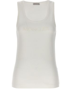 Moncler Top bianco senza maniche con logo ricamato