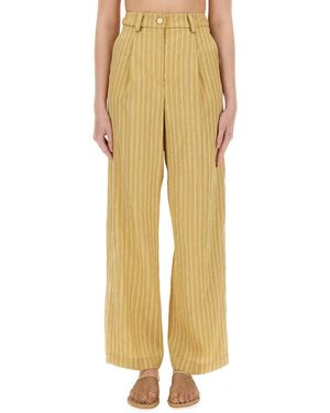 Alysi Striped Satin Tailored Trousers - Yellow