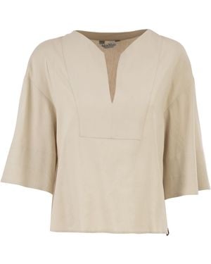 Max Mara Mxpsospiro Leinen- und Viscose-V-Ausschnitt-Bluse - Natur