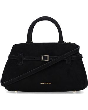 MANU Atelier Suede Top Handle Satchel With Detachable Shoulder Strap - Black