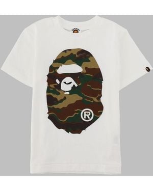 A Bathing Ape T Shirt Con Logo "Big Ape" E Stampa Mimetica - White