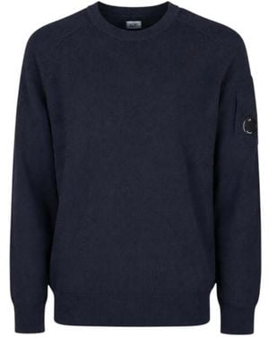 C.P. Company Lamswollen Trui Met Ronde Hals En Lens - Blauw