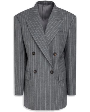 Brunello Cucinelli Pinstriped Wool Blazer - Gray