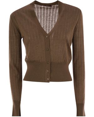 Max Mara Nogara Wool And Silk Cardigan With Sequins - Brown