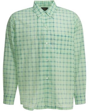 Beams Plus Open Db Nylon Airy Plaid Nylon Casual Shirt - Green