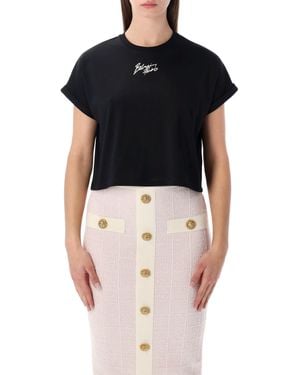 Balmain Cropped Logo Cotton T-Shirt - Black