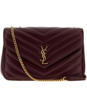 Saint Laurent Burgundy Leather Large Lou Lou Shoulder Bag - Purple