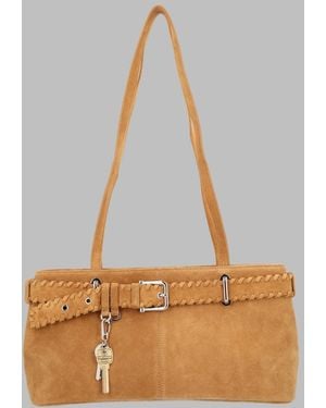 OSOI Suede Leather Fringe Shoulder Bag - Natural