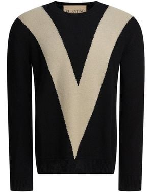 Valentino Wollpullover mit eingelegtem V - Schwarz