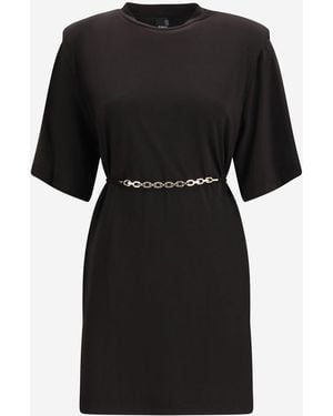 Pinko Allie Short Dress With Structured Shoulders And Chain - Black