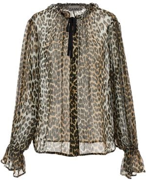 Ganni Leopard Print Chiffon Tie String' Shirt - Mehrfarbig