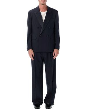 Lardini Double-Breasted Satin Lapel Smoking Jacket - Blue