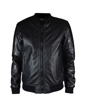 Philipp Plein Leather Bomber Jacket - Black