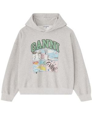 Ganni Oversized Sweatshirt With Logo Organic Cotton Sweatshirts - White