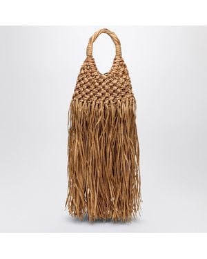 HIBOURAMA Natural Leather And Raffia Fringed Vannifique Bag - Brown