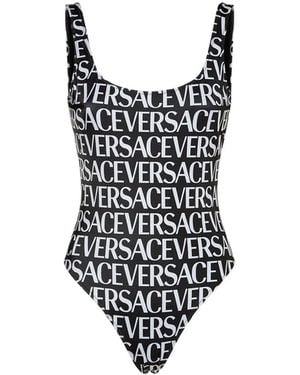 Versace All Over Logo Einteiliger Badeanzug - Schwarz