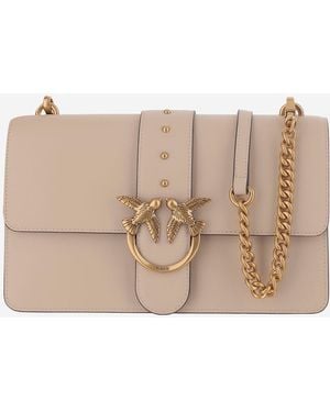 Pinko Shoulder Bag Love One Classic Leather - Natural