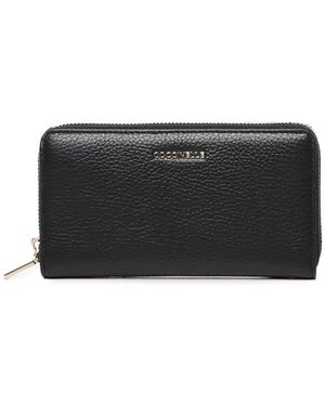 Coccinelle Metallic Sof Black Leder Grain Reißverschluss Brieftasche - Weiß