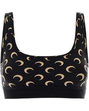 Marine Serre Moon Printed Jersey Sports Bra - Black