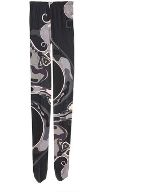 PUCCI Abstract Swirling Patterned Tights With Elastic Wa - Schwarz