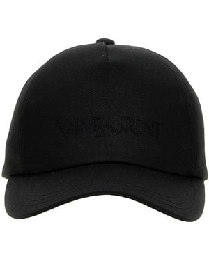 Saint Laurent Gabardine-Baseballkappe Mit Logo-Stickerei - Schwarz