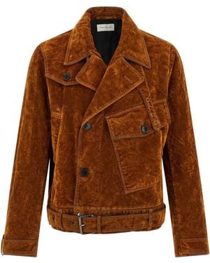 Dries Van Noten Velvet Biker Jacket - Brown