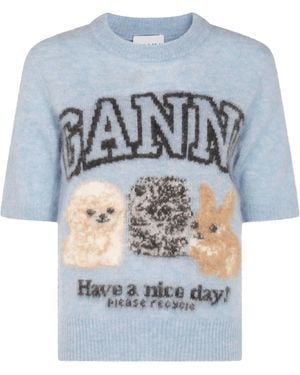 Ganni Light Short Sleeves Jumper - Blue