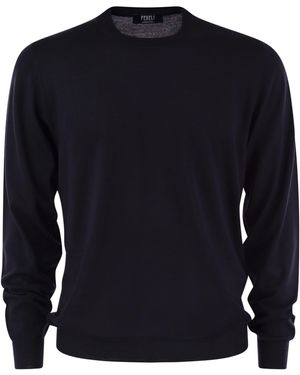 Fedeli Crew Neck Sweater In Maagdelijke Wol - Blauw