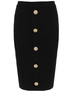 Balmain Button Zipper Midi Skirt - Black